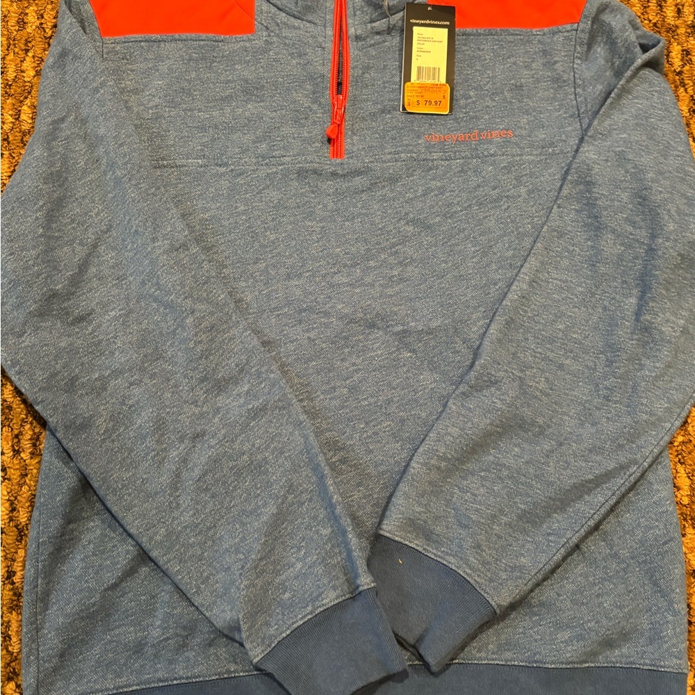 Vineyard Vines Men's Heather Blue and Red Zip-Up Sweater